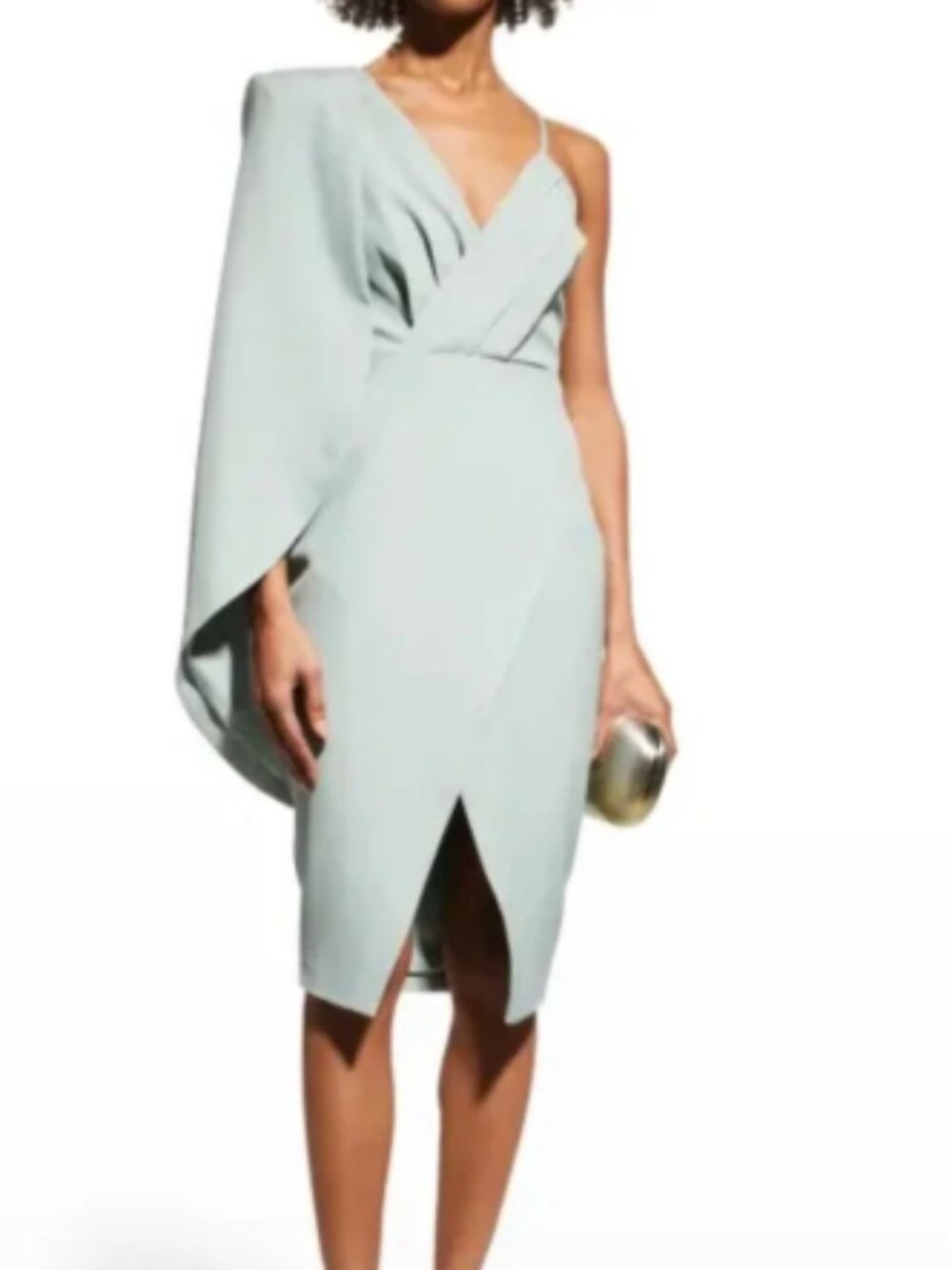 NWT! Lavish Alice pleated cape-sleeve midi dress Sage Green Size 2